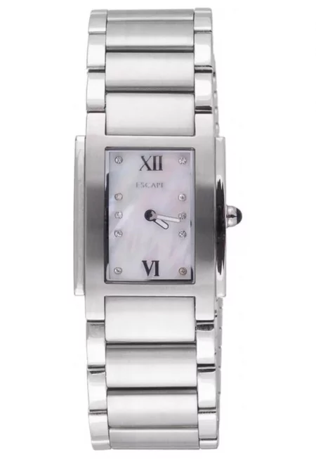 Дамски часовник  стоманена каишка - правоъгълен корпус 34 мм - водоустойчивост 5 ATM - сребрист/бял