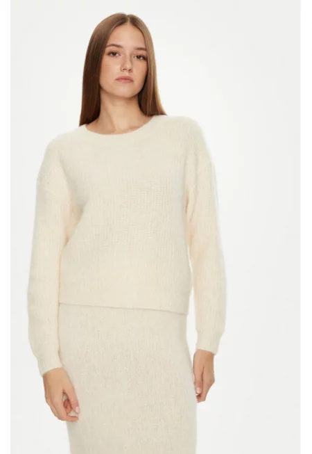 Дамски пуловер -  304610455 - Акрил/Вълна Алпака/Полиамид - Бежов - Бежов