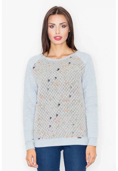 Дамски суитшърт  сив - памук - дълъг ръкав - свободна кройка -