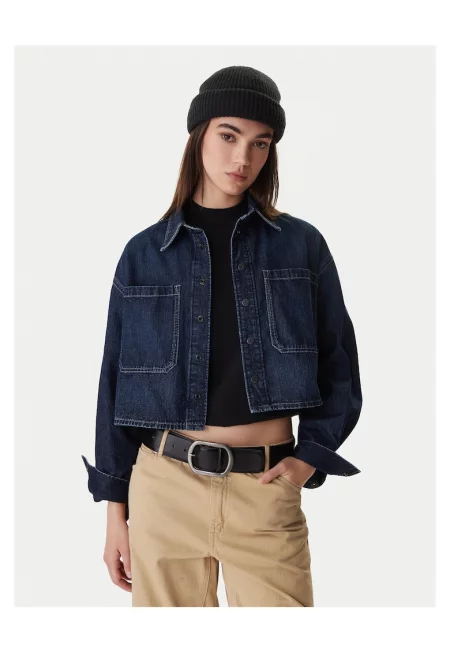 Дънкова риза G-Star Raw - памук - тъмносиня - за жени - Тъмносин