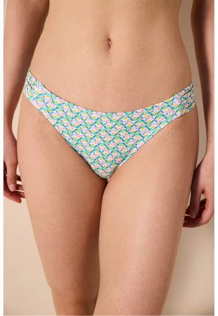 Долнище на бански с флорален принт - Бял/Зелен/Виолетов