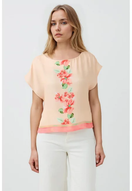 Флорална блуза - Праскова/Бледозелен