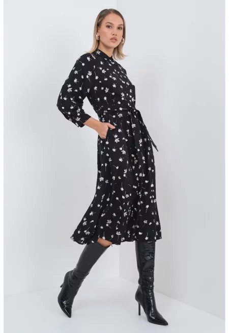 Флорална миди рокля с 3/4 ръкави