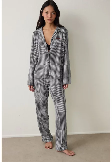 Горна пижама с пепит - Бял/Черен