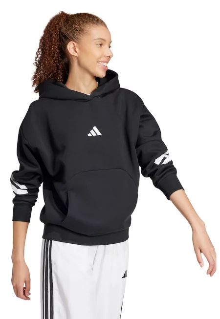 Худи с памук с джоб кенгуру - Черен/Бял