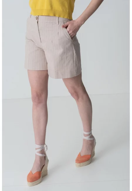 Къс панталон с висока талия - Светло бежово