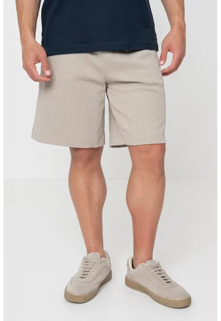 Къс релефен панталон с връзка - Тъмнобежово