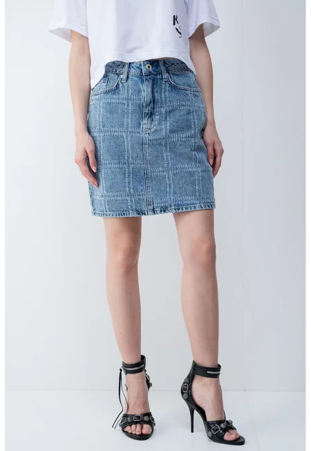 Къса пола от деним - Светлосин меланж