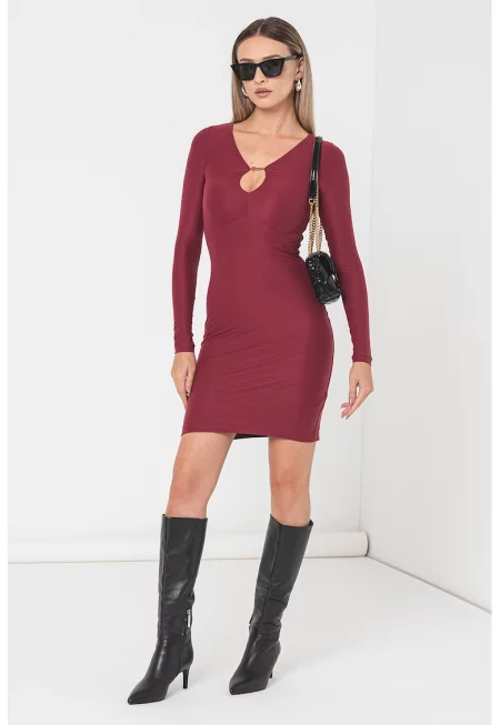 Къса рокля по тялото с отвор - Бледочервен