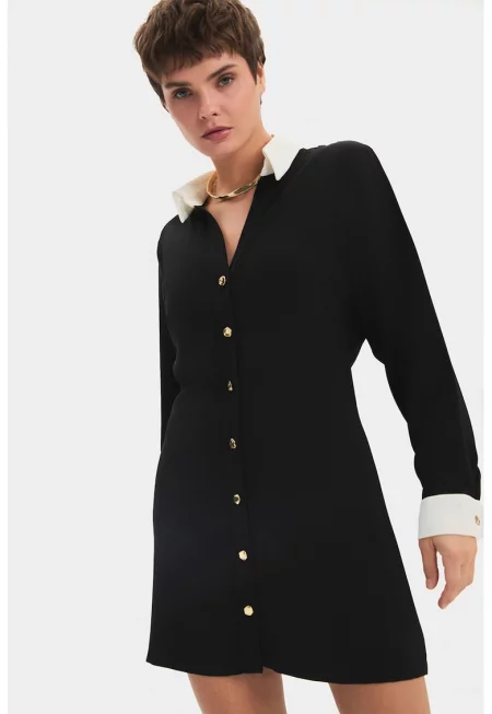 Къса рокля с дизайн 2 в 1 - Черен/Крем