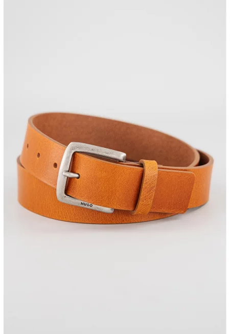 Кожен колан с релеф - Карамел