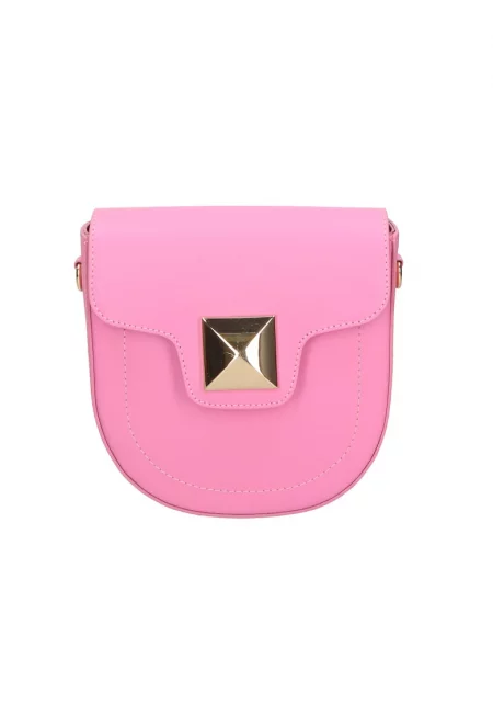 Кожена чанта през рамо с отделяща се презрамка - Розово