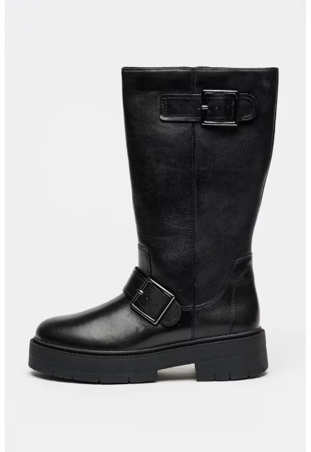 Кожени боти с декоративни каишки с тока