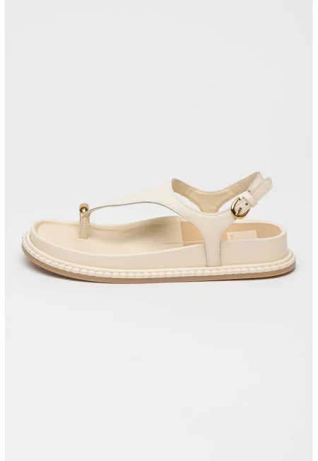 Кожени сандали Stefan с разделителна каишка - Мръснобял