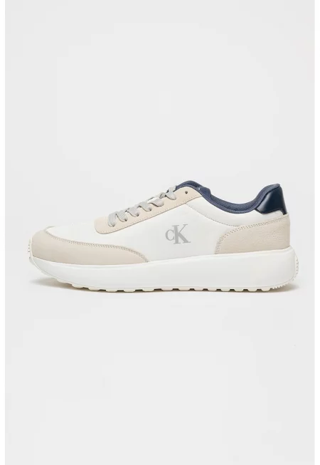 Кожени спортни обувки с лого - Бял/Светло кафяво