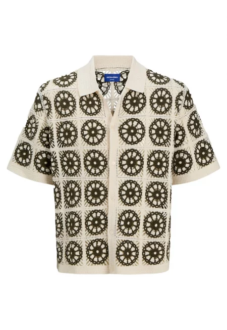 Мъжка риза Jack Jones - 12278724 - памук/акрил - бежова