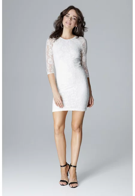 Миди рокля - Ленитиф - дантела - молив - екрю - 95% полиестер - 5% еластан