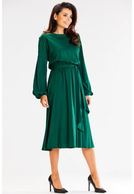 Миди рокля с дълъг ръкав - вискоза - ежедневна A602