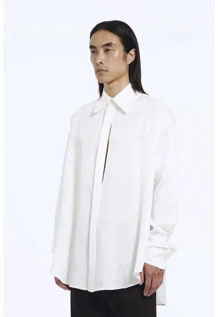 Обемна риза с принт на стенопис и изрязана предна част - Бял