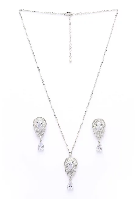 Обеци и колие с кристали - Сребрист/Прозрачен