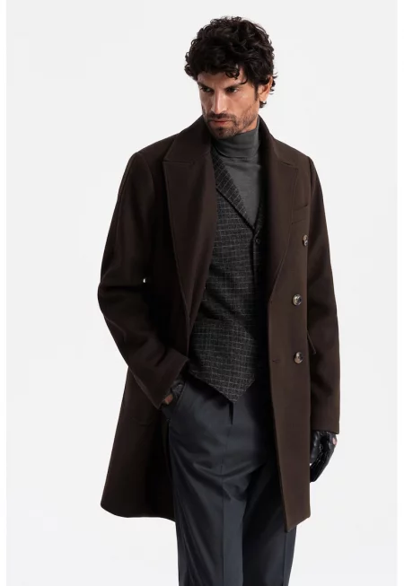 Палто с двуредно закопчаване - Тъмнокафяв
