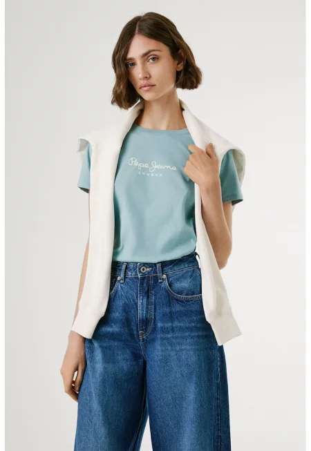 Памучна тениска с овално деколте и лого