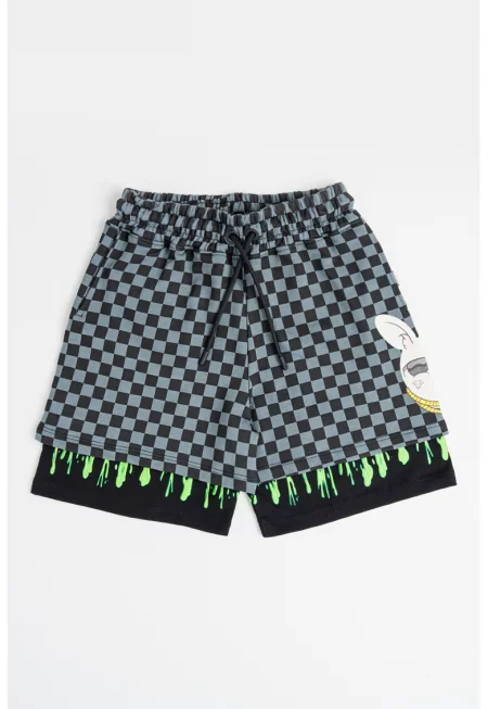 Памучни шорти Splatter Bunny - Лайм зелено/Tъмносив