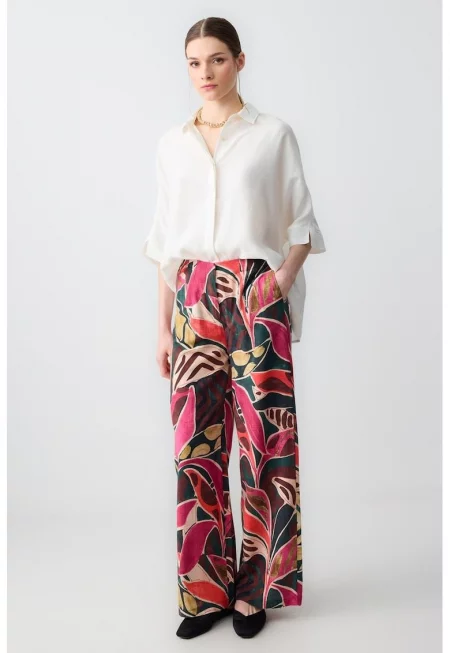 Панталон с лен с фигурален принт - Многоцветен
