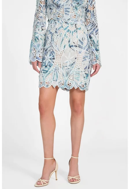 Пола с висока талия и дантела - Бял/Лавандула/Бежов