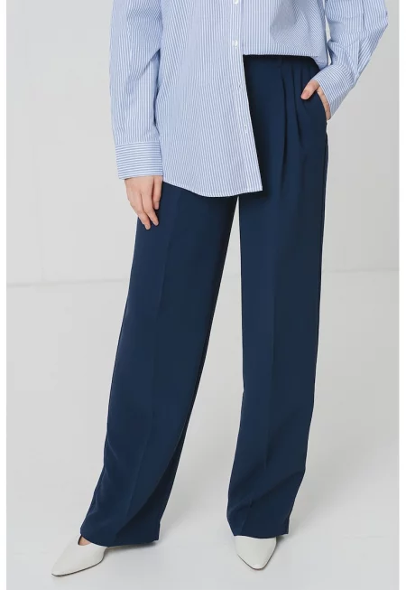 Прав панталон с басти - Тъмносин