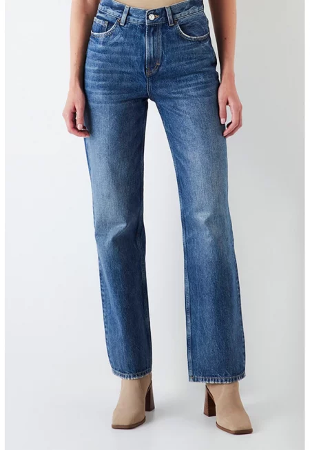 Прави дънки с висока талия - Син