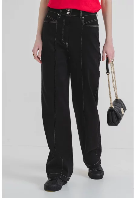 Прави дънки - Слонова кост/Черен