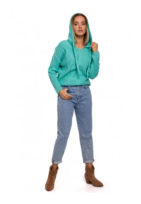 пуловер с качулка - акрил - полиамид - син