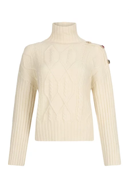 Пуловер с вълна с бижутерски копчета