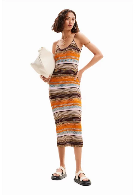 Раирана рокля - Кафяв/Изгорен портокал