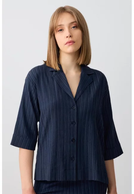 Риза с паднали ръкави - Ултрамарин синьо