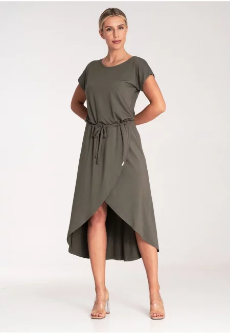 Рокля миди  M1041 - асиметрична - зелена - вискозна