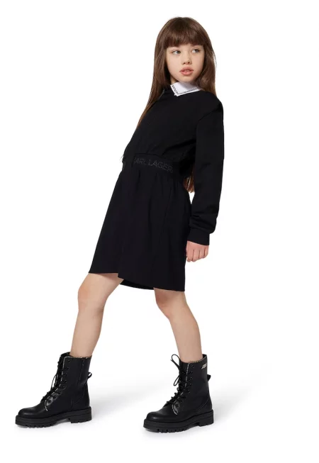 Рокля с контрастна яка - Черен