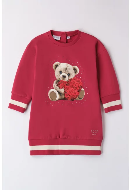 Рокля-суитшърт с памук с принт Teddy Bear - Червен