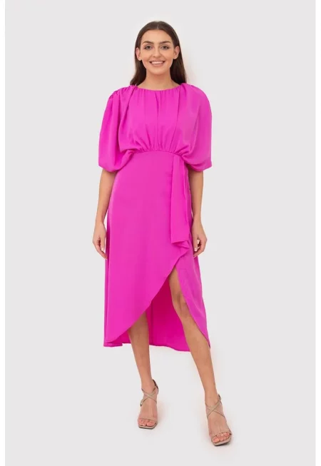 Розова миди рокля DA1506 HOT PINK