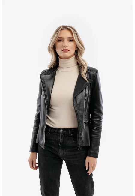 Силно вталено кожено яке Ada - Черен