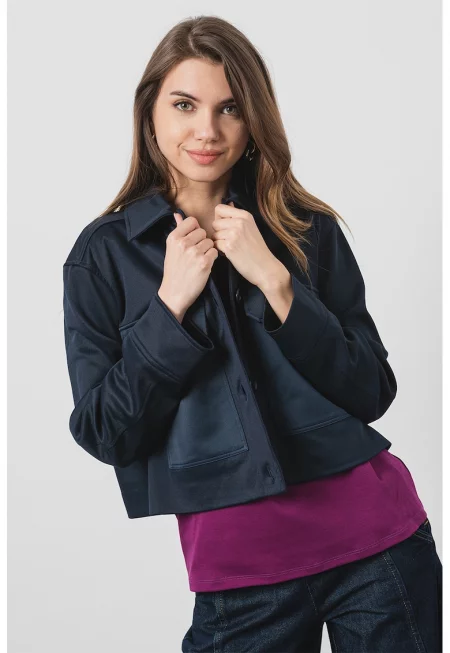Скъсено яке с остра яка - Тъмносин