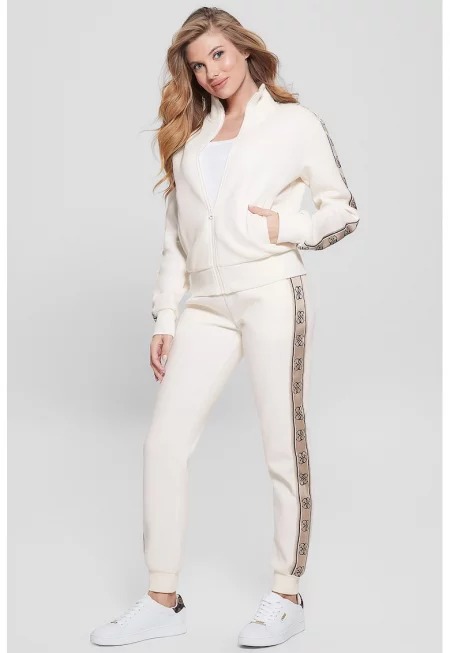 Скосен спортен панталон с лого - Крем