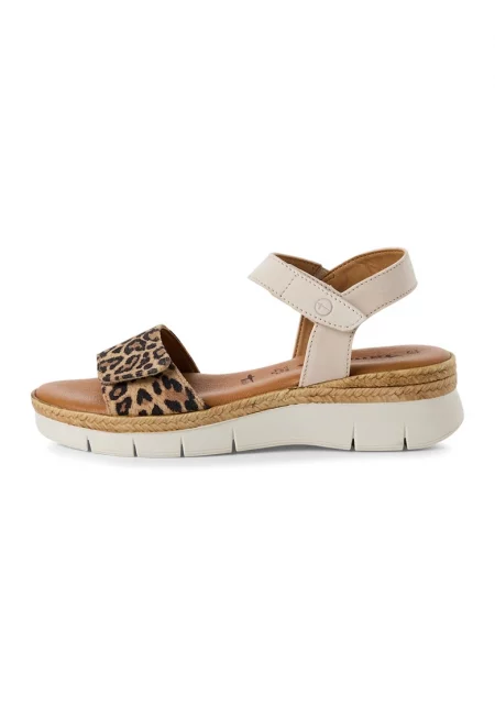 Скосени сандали с кожа и еко кожа - Тъмнокафяв/Слонова кост/Кафяв