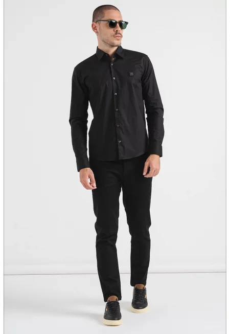 Слим риза Ermo с остра яка - Черен