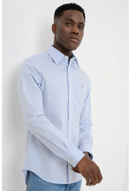 Слим риза с лого - Пастелносин