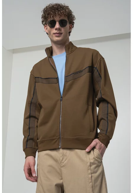 Суитшърт с памук и цип - Кафяв