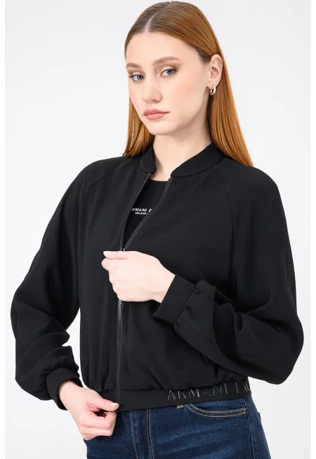 Суитшърт с цип и еластичен подгъв с лого - Черен