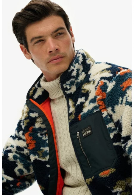 SUPERDRY - Плюшен суитшърт с цип и миди яка - Многоцветен