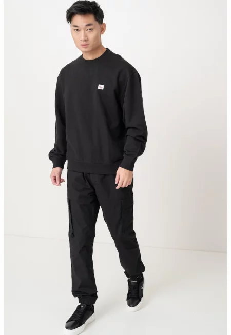 Свободен суитшърт с овално деколте - Черен